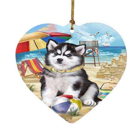 Pet Friendly Beach Siberian Husky Dog Heart Christmas Ornament HPOR48700