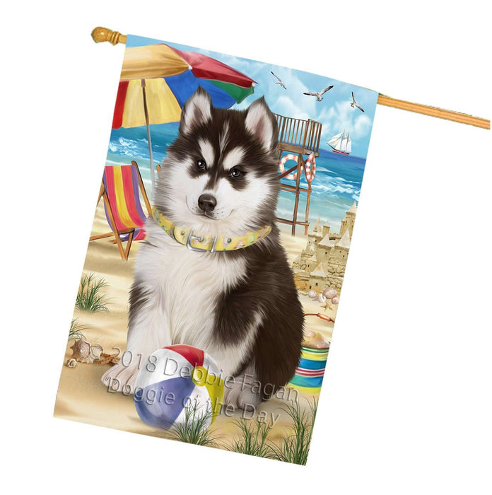 Pet Friendly Beach Siberian Husky Dog House Flag FLG48660