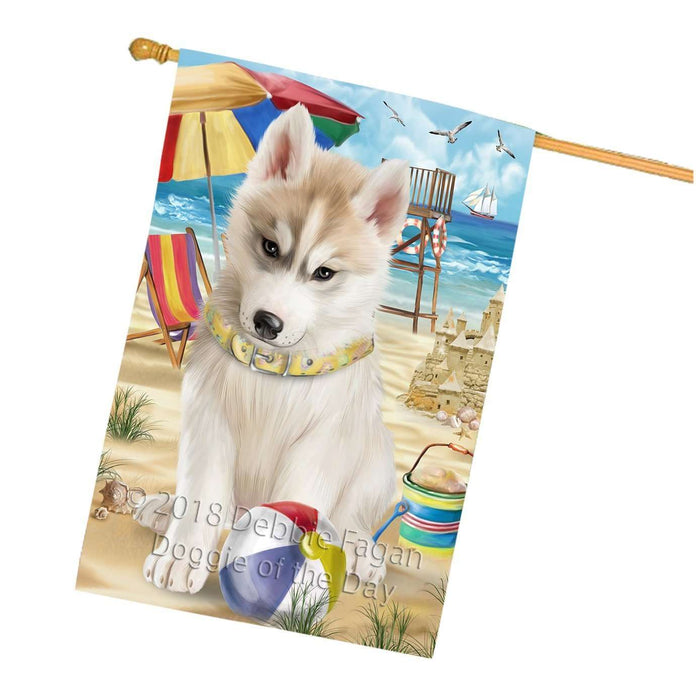 Pet Friendly Beach Siberian Husky Dog House Flag FLG48661