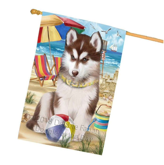 Pet Friendly Beach Siberian Husky Dog House Flag FLG48662