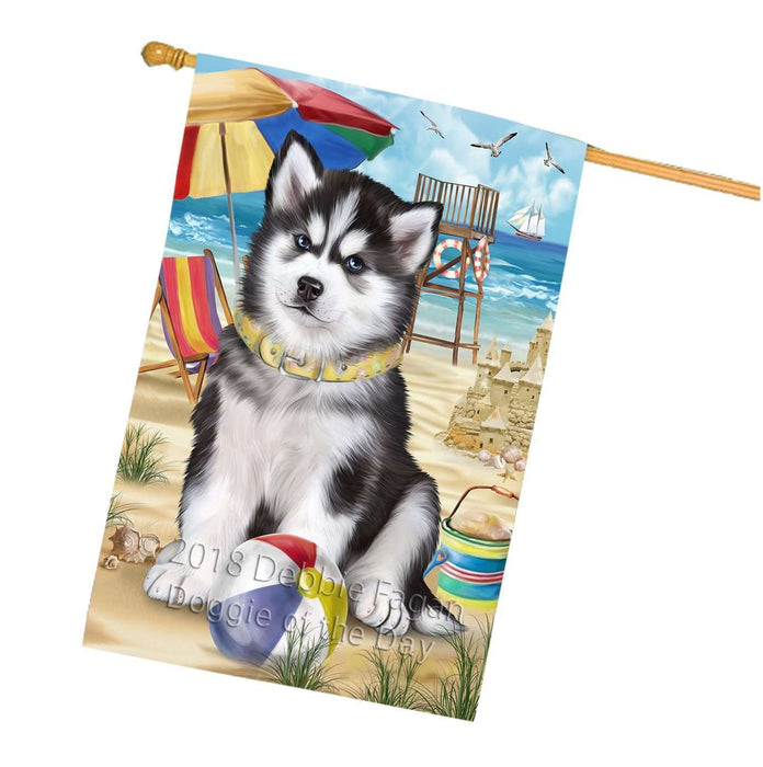 Pet Friendly Beach Siberian Husky Dog House Flag FLG48665