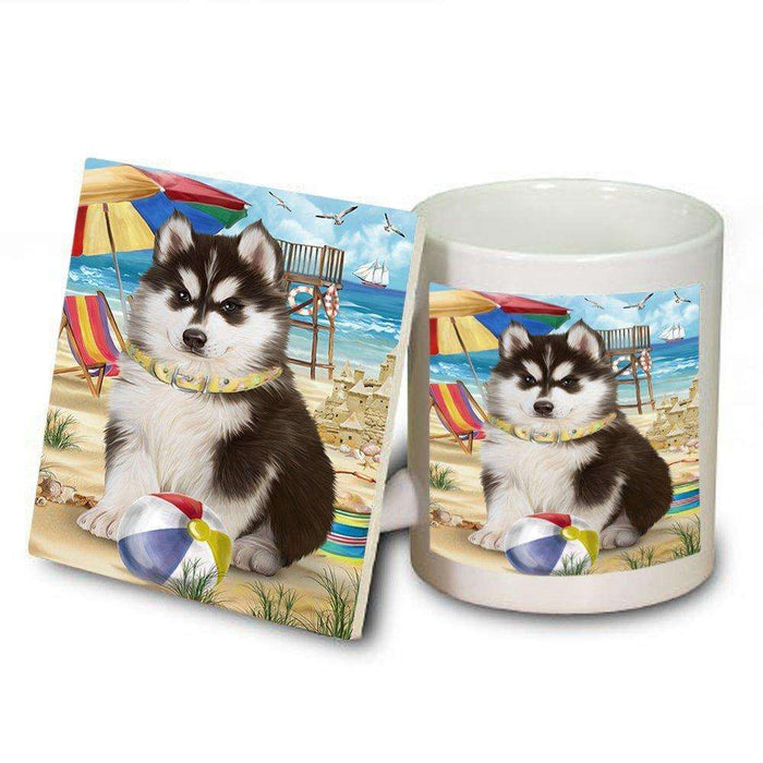 Pet Friendly Beach Siberian Husky Dog Mug and Coaster Set MUC48687