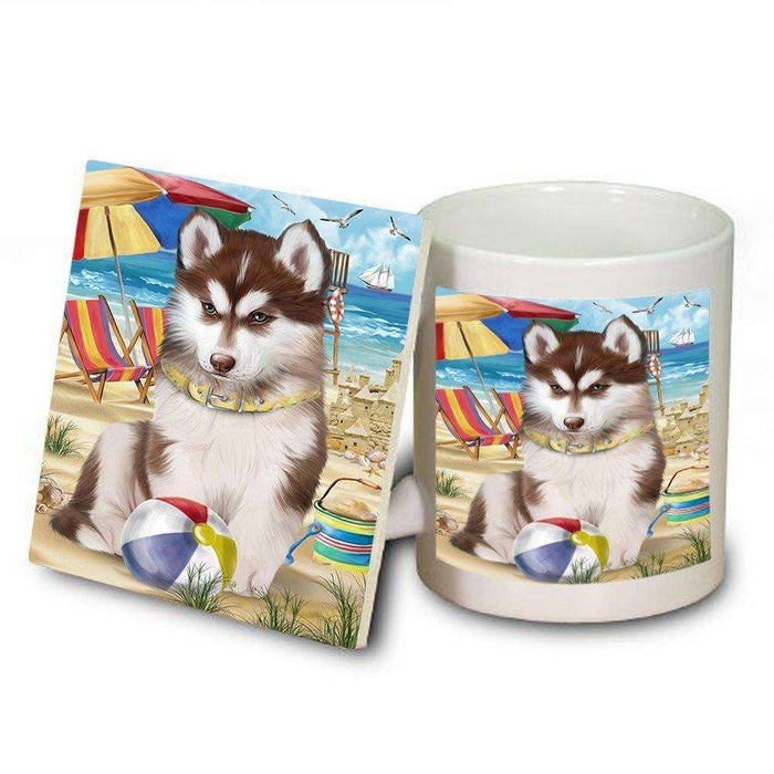 Pet Friendly Beach Siberian Husky Dog Mug and Coaster Set MUC48689