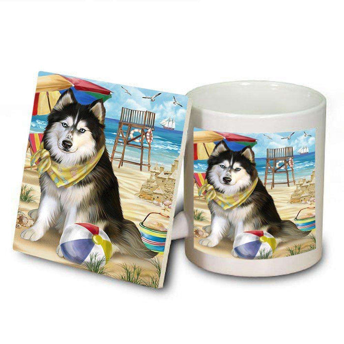 Pet Friendly Beach Siberian Husky Dog Mug and Coaster Set MUC48690