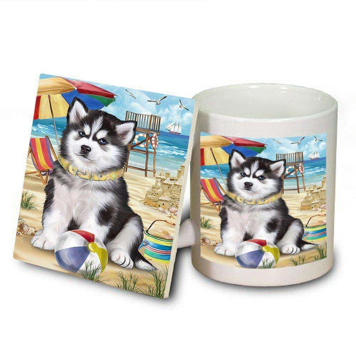 Pet Friendly Beach Siberian Husky Dog Mug and Coaster Set MUC48692