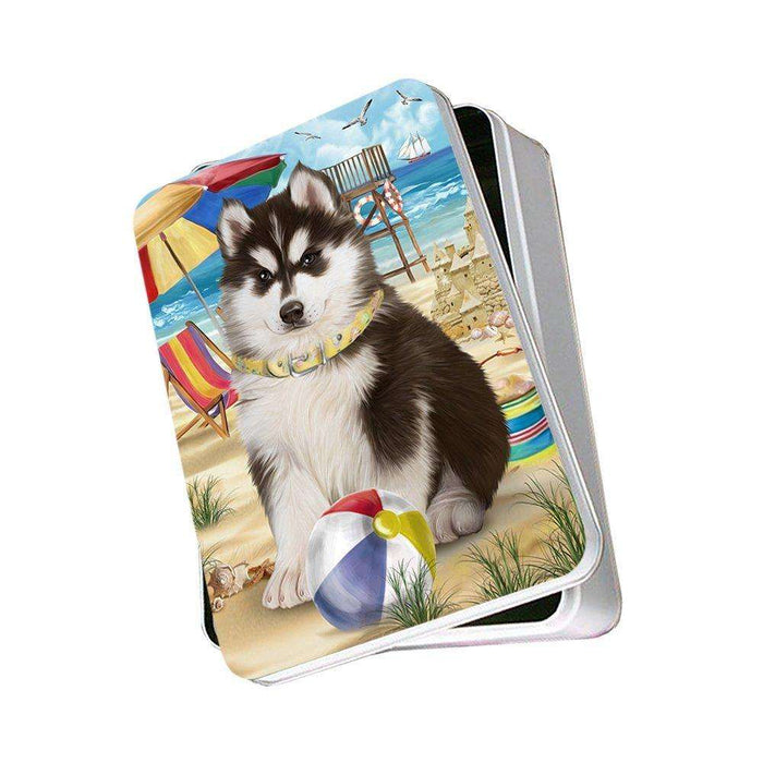 Pet Friendly Beach Siberian Husky Dog Photo Storage Tin PITN48695