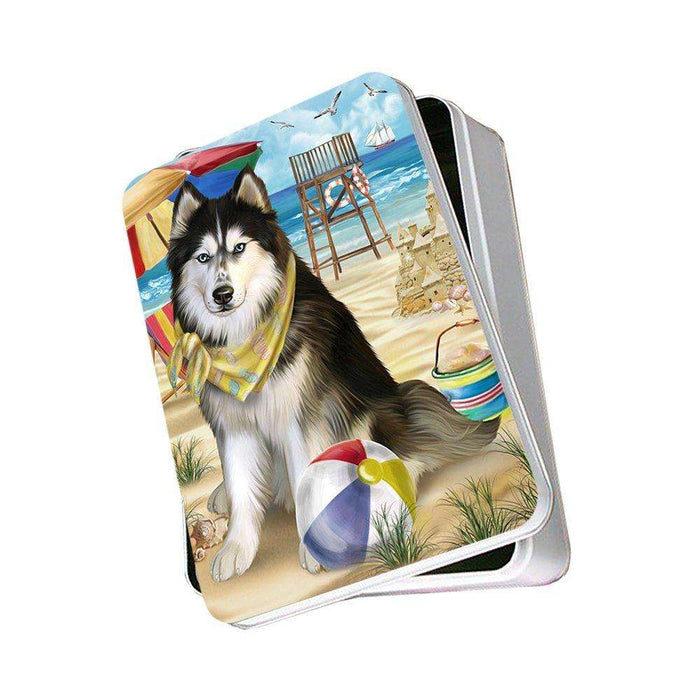 Pet Friendly Beach Siberian Husky Dog Photo Storage Tin PITN48698
