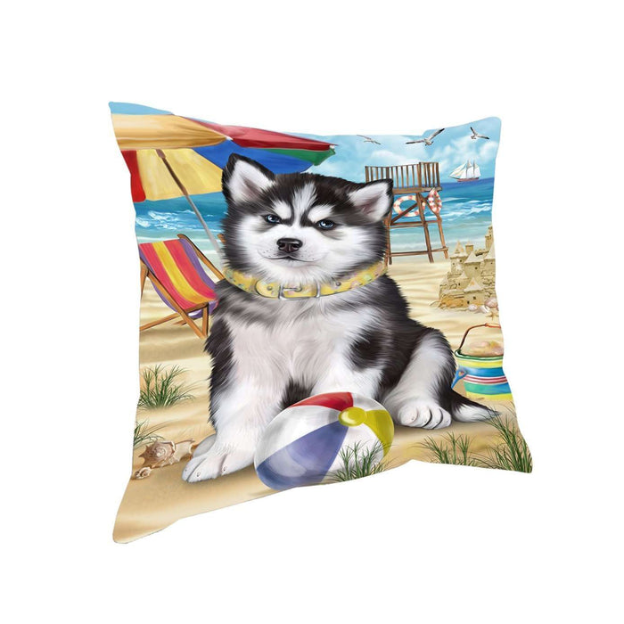Pet Friendly Beach Siberian Husky Dog Pillow PIL50656