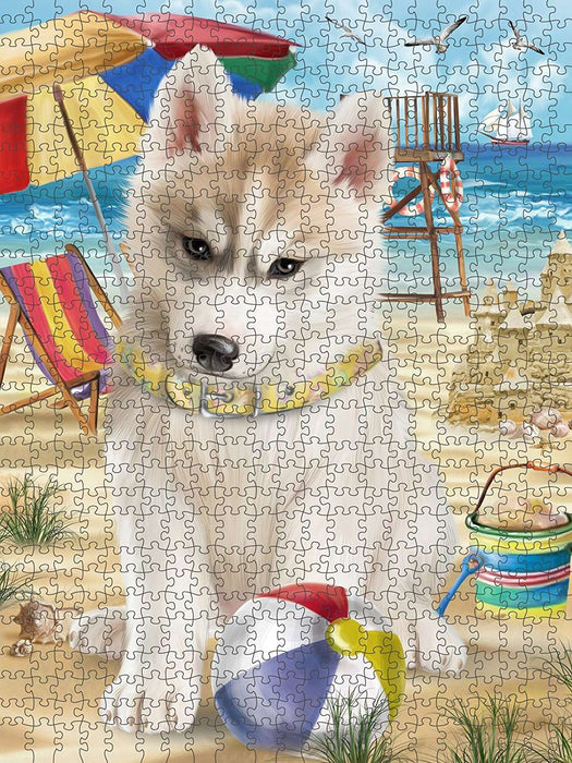 Pet Friendly Beach Siberian Husky Dog Puzzle with Photo Tin PUZL49794