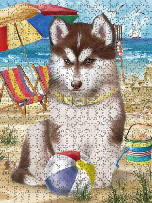 Pet Friendly Beach Siberian Husky Dog Puzzle with Photo Tin PUZL49797