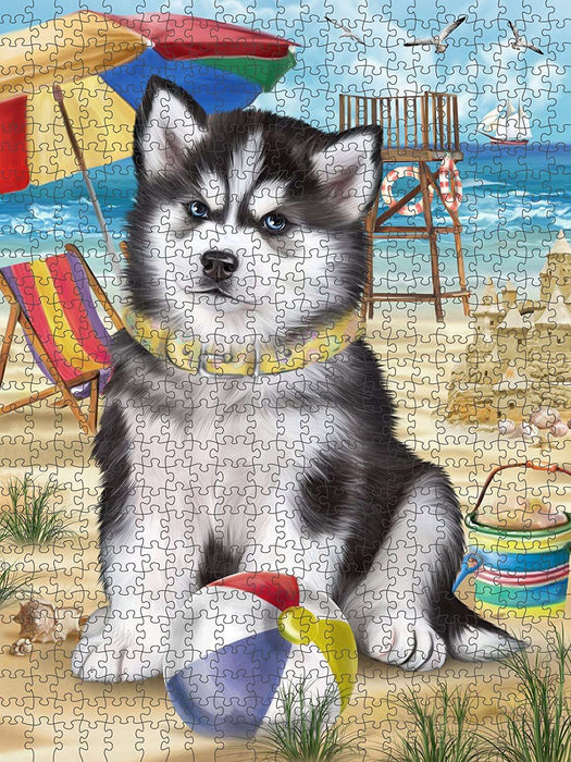 Pet Friendly Beach Siberian Husky Dog Puzzle with Photo Tin PUZL49806
