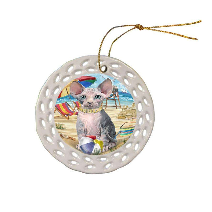 Pet Friendly Beach Sphynx Cat Ceramic Doily Ornament DPOR51605
