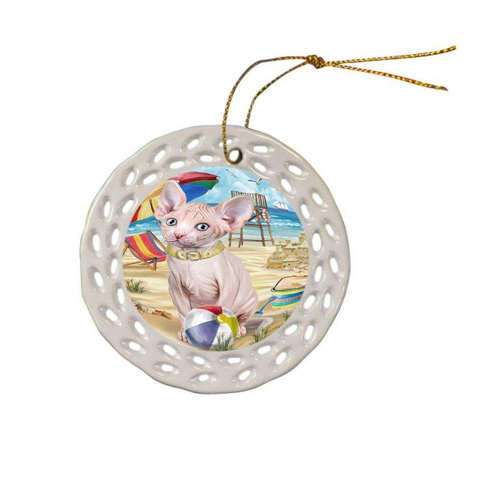 Pet Friendly Beach Sphynx Cat Ceramic Doily Ornament DPOR51606