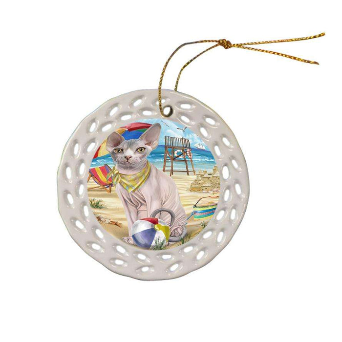 Pet Friendly Beach Sphynx Cat Ceramic Doily Ornament DPOR51609