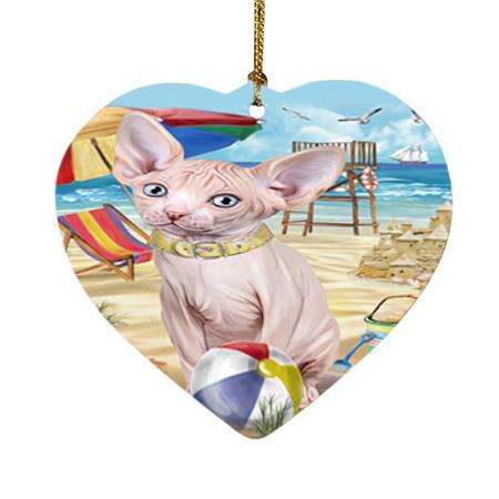 Pet Friendly Beach Sphynx Cat Heart Christmas Ornament HPOR51606