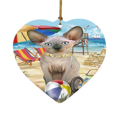 Pet Friendly Beach Sphynx Cat Heart Christmas Ornament HPOR51608