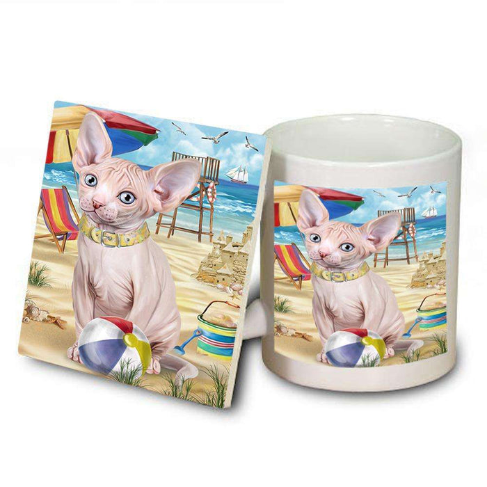 Pet Friendly Beach Sphynx Cat Mug and Coaster Set MUC51598