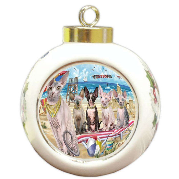 Pet Friendly Beach Sphynx Cat Round Ball Christmas Ornament RBPOR51604