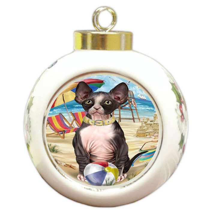 Pet Friendly Beach Sphynx Cat Round Ball Christmas Ornament RBPOR51607