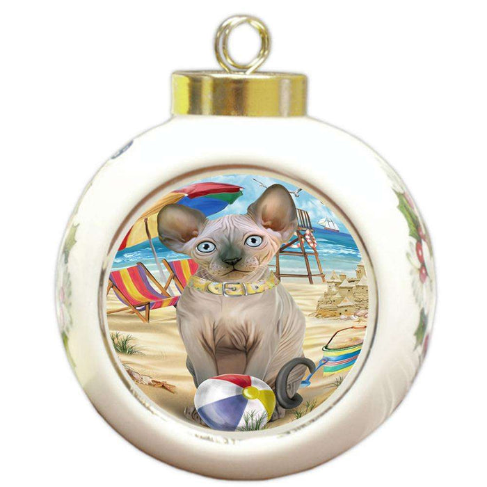 Pet Friendly Beach Sphynx Cat Round Ball Christmas Ornament RBPOR51608