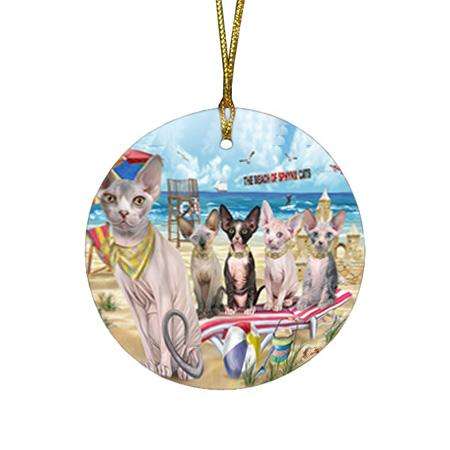 Pet Friendly Beach Sphynx Cat Round Flat Christmas Ornament RFPOR51595