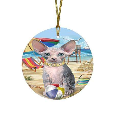 Pet Friendly Beach Sphynx Cat Round Flat Christmas Ornament RFPOR51596