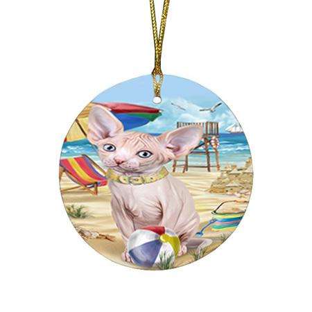 Pet Friendly Beach Sphynx Cat Round Flat Christmas Ornament RFPOR51597