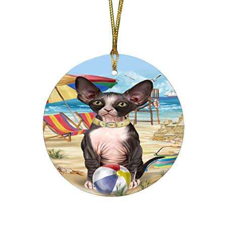 Pet Friendly Beach Sphynx Cat Round Flat Christmas Ornament RFPOR51598