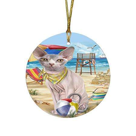 Pet Friendly Beach Sphynx Cat Round Flat Christmas Ornament RFPOR51600