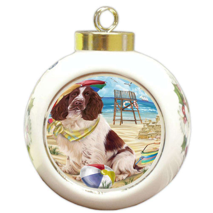 Pet Friendly Beach Springer Spaniel Dog Round Ball Christmas Ornament RBPOR54192