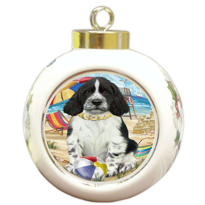 Pet Friendly Beach Springer Spaniel Dog Round Ball Christmas Ornament RBPOR54196