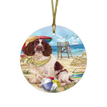 Pet Friendly Beach Springer Spaniel Dog Round Flat Christmas Ornament RFPOR54183