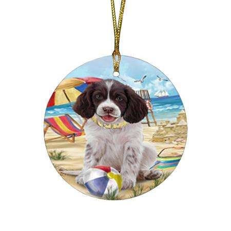 Pet Friendly Beach Springer Spaniel Dog Round Flat Christmas Ornament RFPOR54184
