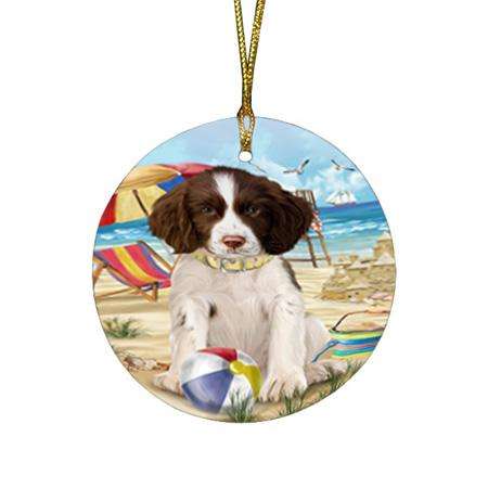 Pet Friendly Beach Springer Spaniel Dog Round Flat Christmas Ornament RFPOR54186