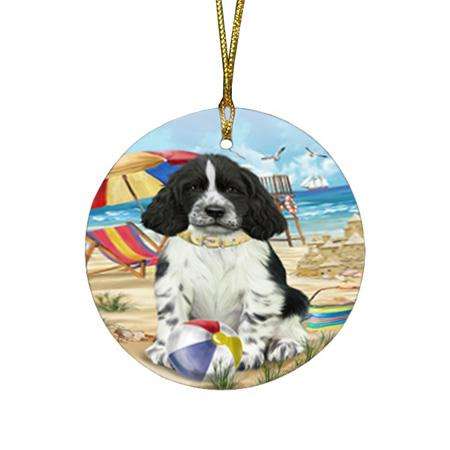 Pet Friendly Beach Springer Spaniel Dog Round Flat Christmas Ornament RFPOR54187