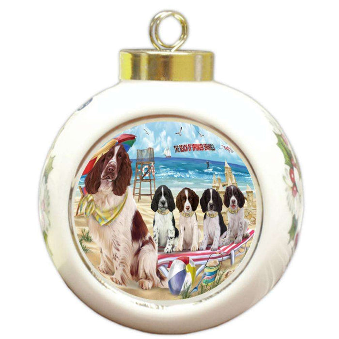 Pet Friendly Beach Springer Spaniels Dog Round Ball Christmas Ornament RBPOR54191