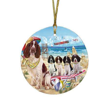 Pet Friendly Beach Springer Spaniels Dog Round Flat Christmas Ornament RFPOR54182