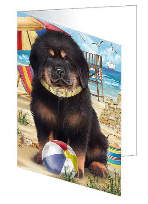 Pet Friendly Beach Tibetan Mastiff Dog Handmade Artwork Assorted Pets Greeting Cards and Note Cards with Envelopes for All Occasions and Holiday Seasons GCD66626