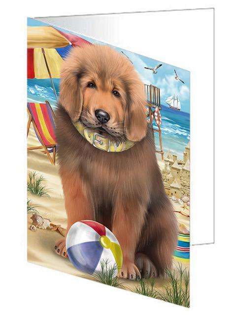 Pet Friendly Beach Tibetan Mastiff Dog Handmade Artwork Assorted Pets Greeting Cards and Note Cards with Envelopes for All Occasions and Holiday Seasons GCD66629