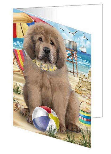 Pet Friendly Beach Tibetan Mastiff Dog Handmade Artwork Assorted Pets Greeting Cards and Note Cards with Envelopes for All Occasions and Holiday Seasons GCD66635