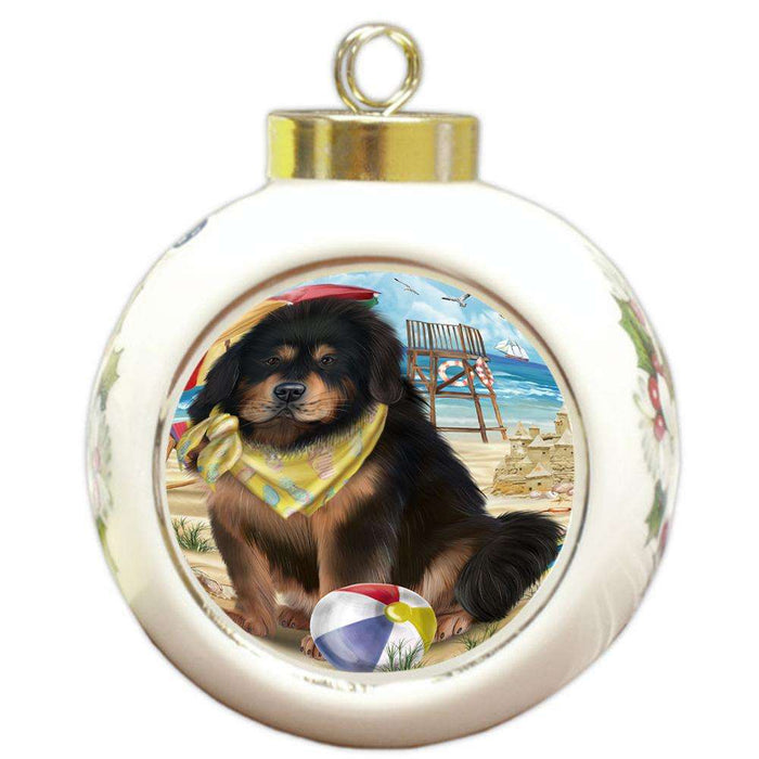 Pet Friendly Beach Tibetan Mastiff Dog Round Ball Christmas Ornament RBPOR54198