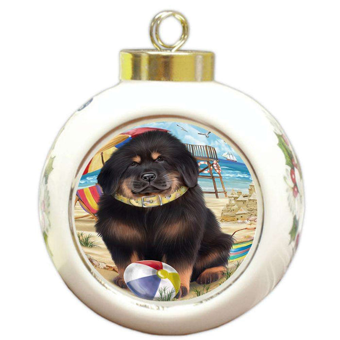 Pet Friendly Beach Tibetan Mastiff Dog Round Ball Christmas Ornament RBPOR54199