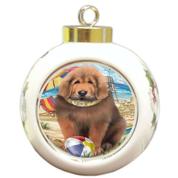 Pet Friendly Beach Tibetan Mastiff Dog Round Ball Christmas Ornament RBPOR54200
