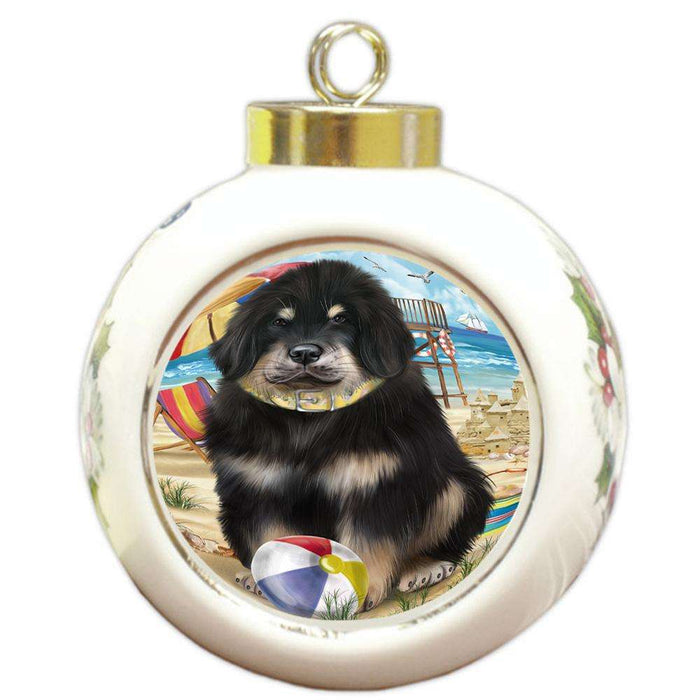 Pet Friendly Beach Tibetan Mastiff Dog Round Ball Christmas Ornament RBPOR54201