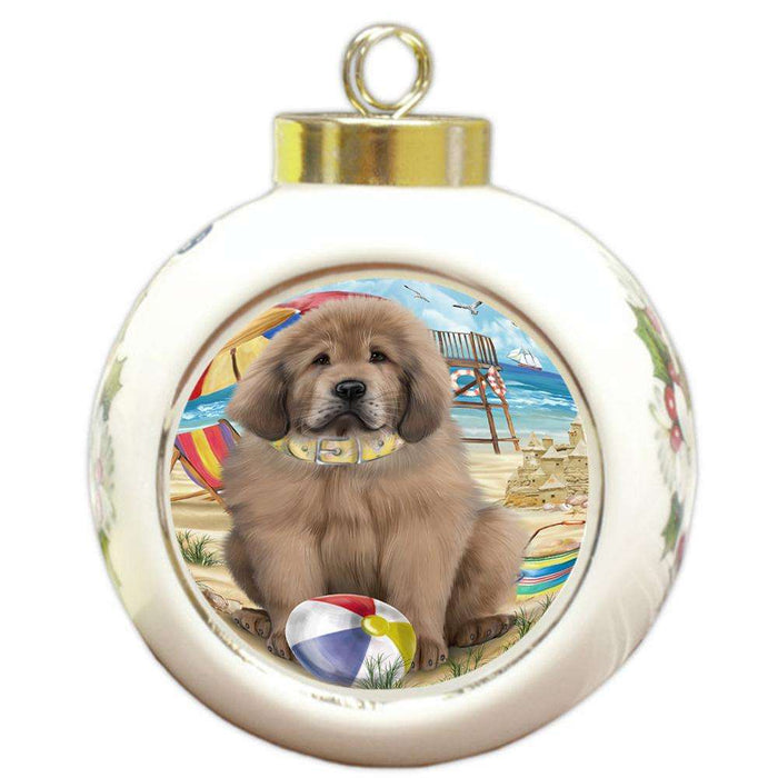 Pet Friendly Beach Tibetan Mastiff Dog Round Ball Christmas Ornament RBPOR54202
