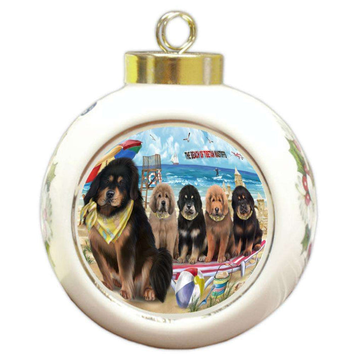 Pet Friendly Beach Tibetan Mastiffs Dog Round Ball Christmas Ornament RBPOR54197