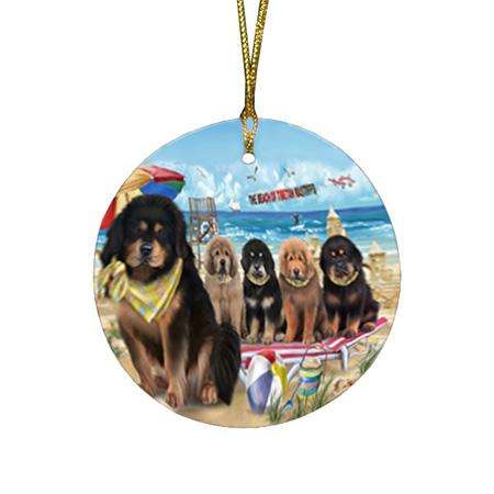 Pet Friendly Beach Tibetan Mastiffs Dog Round Flat Christmas Ornament RFPOR54188