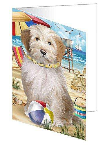 Pet Friendly Beach Tibetan Terrier Dog Handmade Artwork Assorted Pets Greeting Cards and Note Cards with Envelopes for All Occasions and Holiday Seasons GCD50135