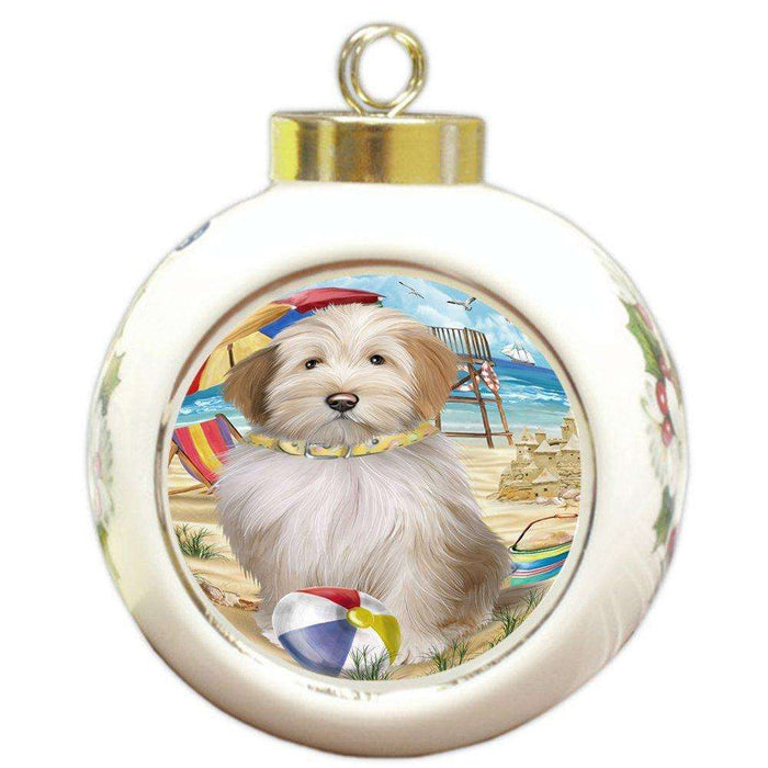 Pet Friendly Beach Tibetan Terrier Dog Round Ball Christmas Ornament RBPOR48702