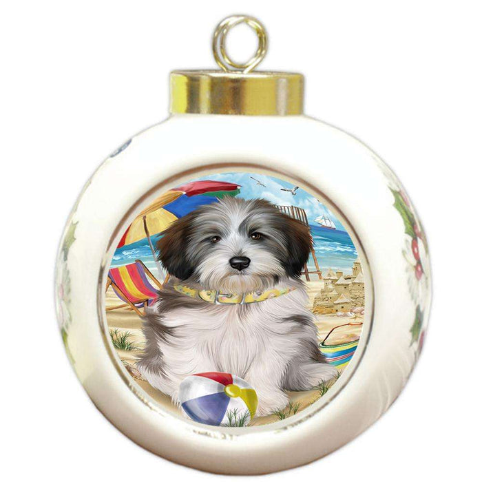 Pet Friendly Beach Tibetan Terrier Dog Round Ball Christmas Ornament RBPOR48703